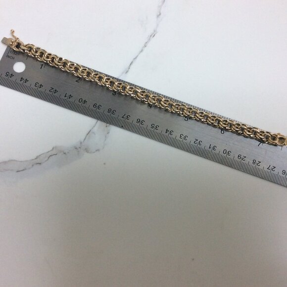 14K Yellow Real Solid Gold 8.00mm double Circle Curb Link Charm Bracelet 7 1/2'' - Picture 8 of 8